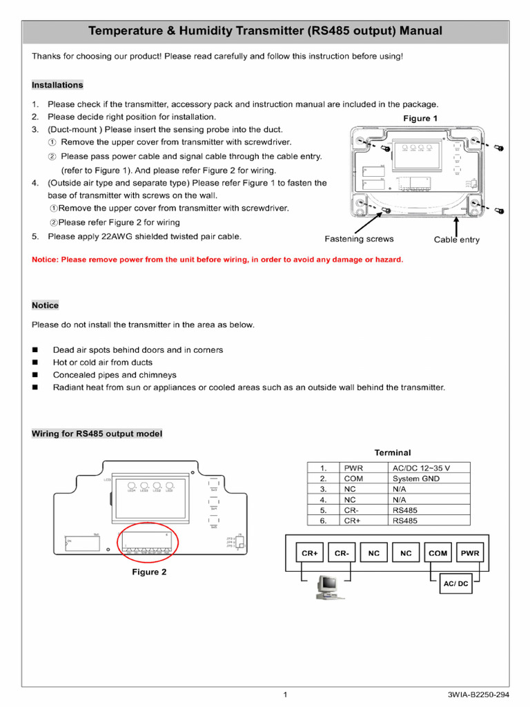 AHT-503 T&H Transmitter RS485. en | PDF