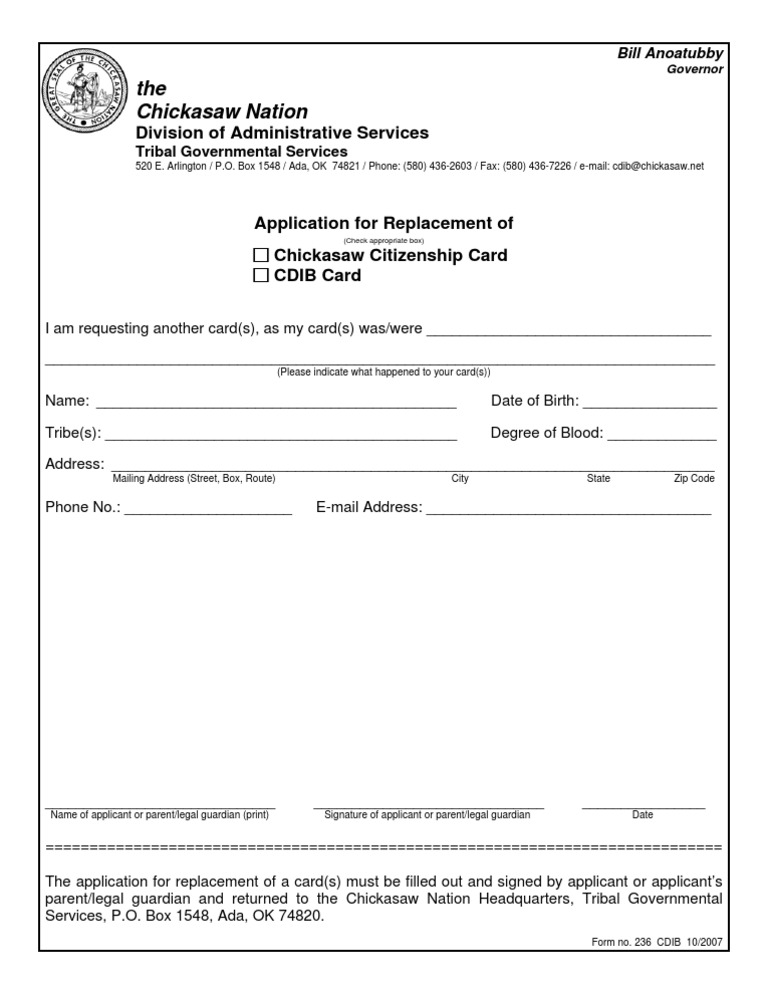 Chickasaw CDIB Replacement Application | PDF