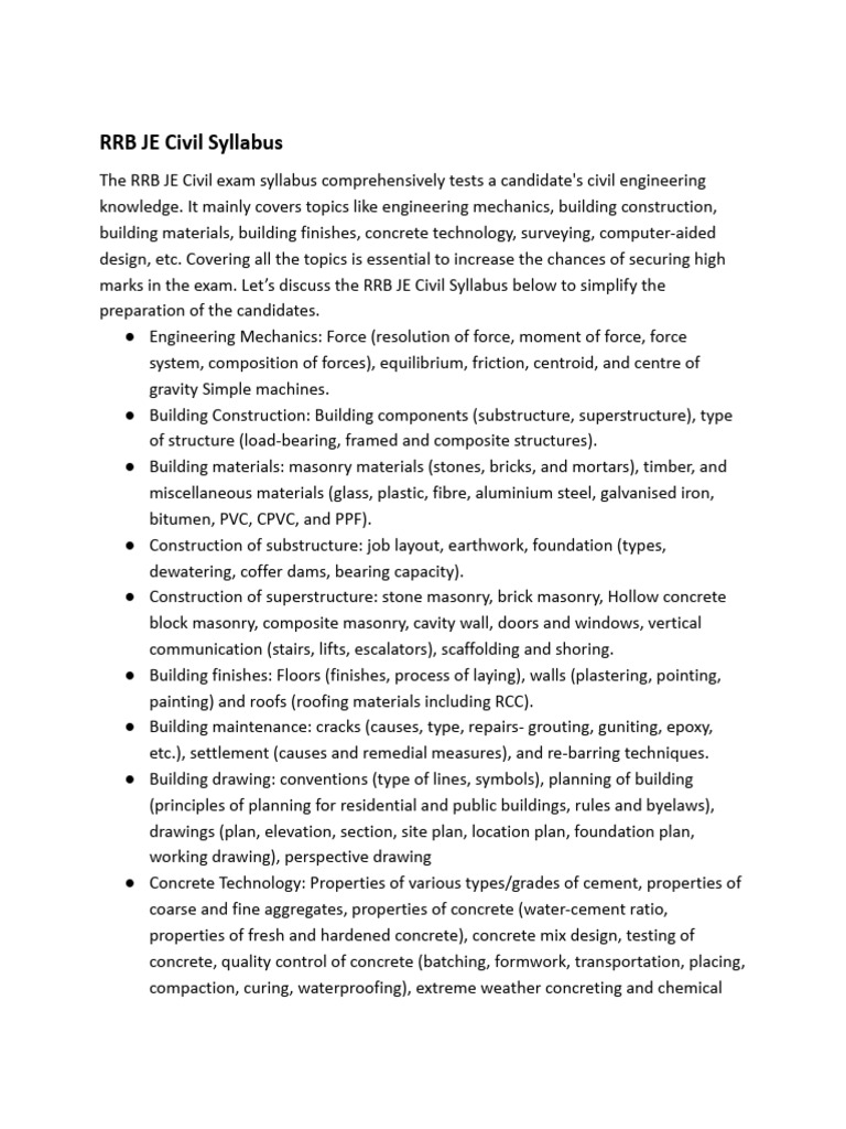 RRB JE Civil Engineering Syllabus Overview | PDF | Beam (Structure ...