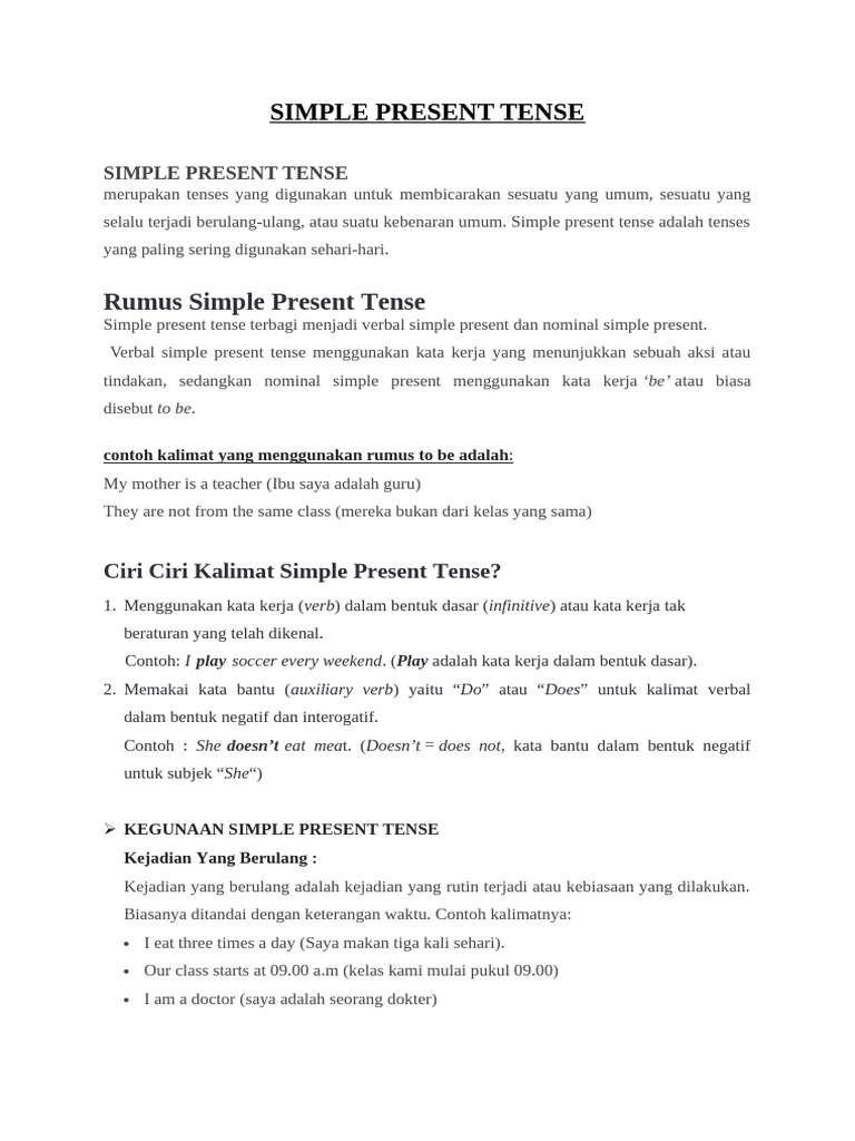 Pengertian dan Ciri Simple Present Tense | PDF