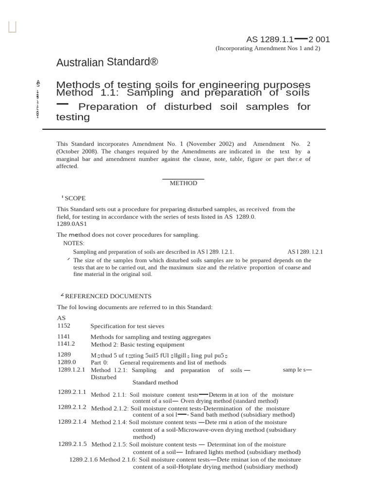 AS 1289.1.1- 土壤采样和制备扰动土壤样本的测试制备2001 | PDF | Soil | Particle Size ...