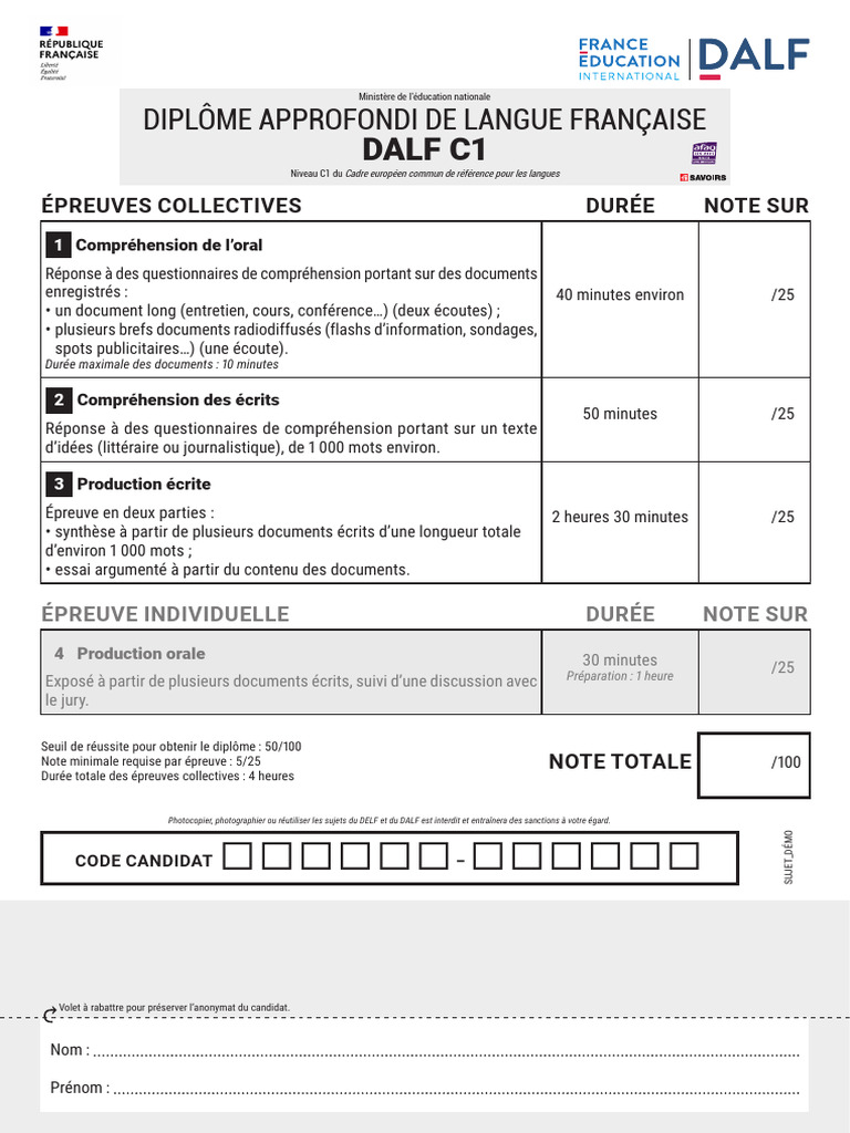 Examen DALF C1 : Guide et Exemples | PDF | Multilinguisme | Extinction