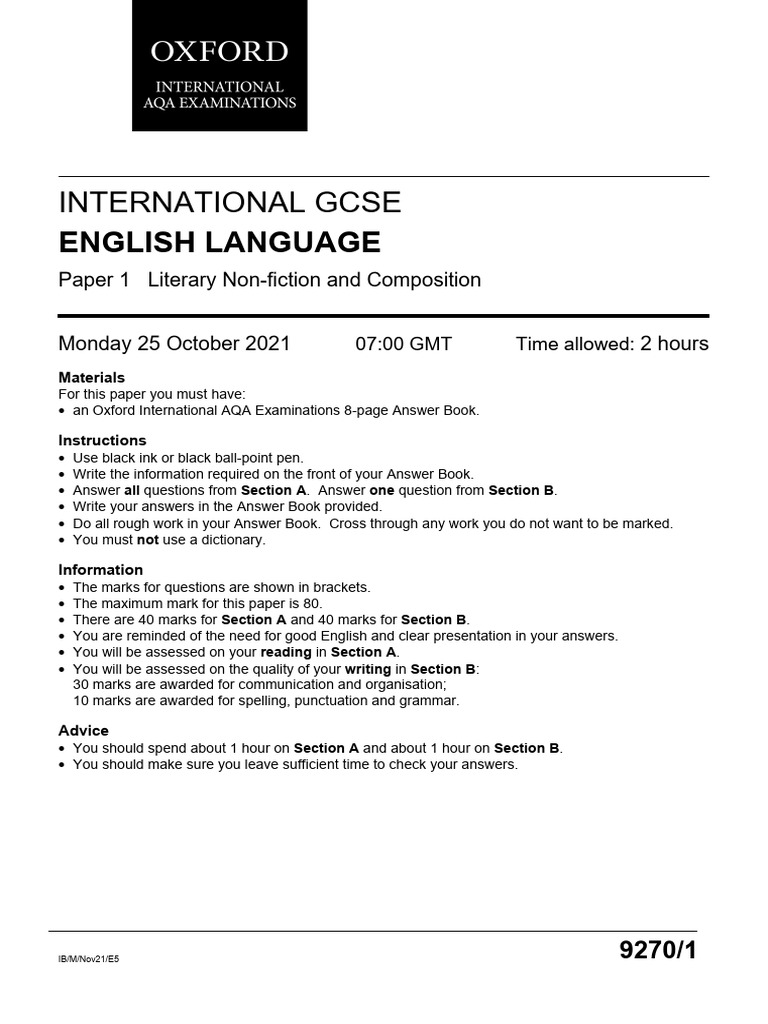 International GCSE English Language Exam | PDF