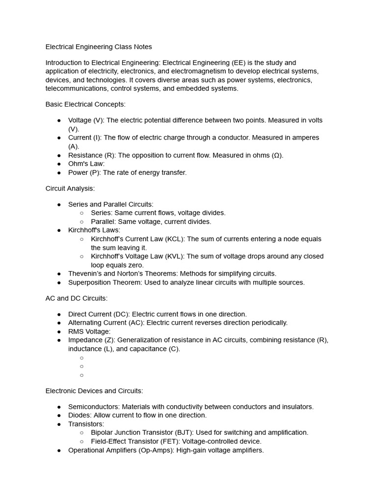 Electrical Engineering Class Notes | PDF | Electric Current | Voltage