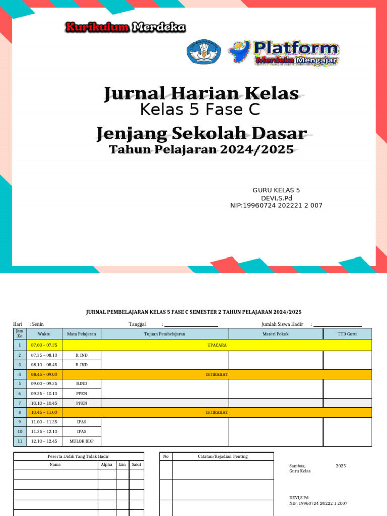 Jurnal Pembelajaran Kelas 5 Semester 2 | PDF
