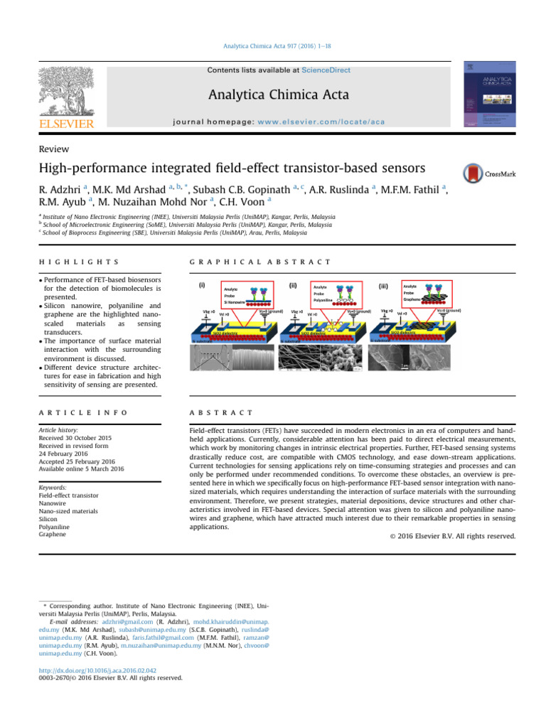 High-Performance FET-Based Sensors | PDF | Biosensor | Sensor