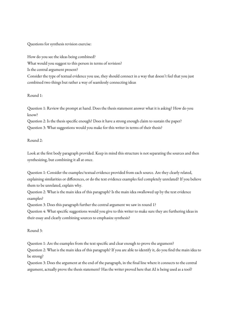 Synthesis Revision Exercise Questions | PDF
