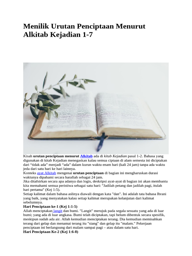 Menilik Urutan Penciptaan Menurut Alkitab Kejadian 1 Pdf