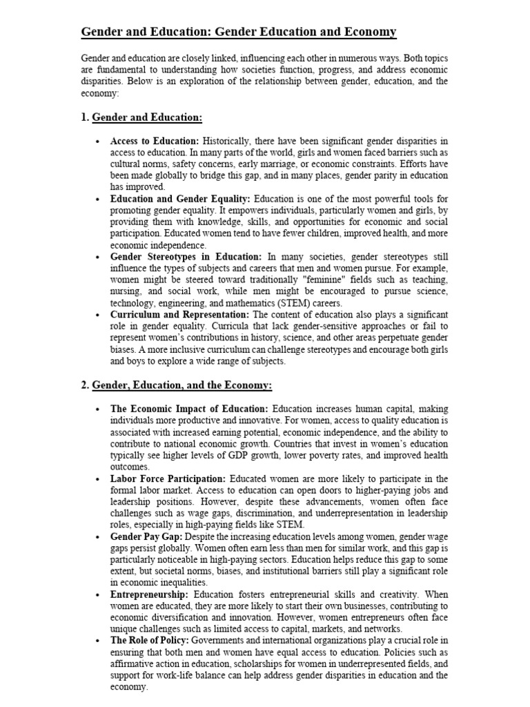 Gender Education and Economy (Point-d) | PDF | Gender Pay Gap | Gender ...