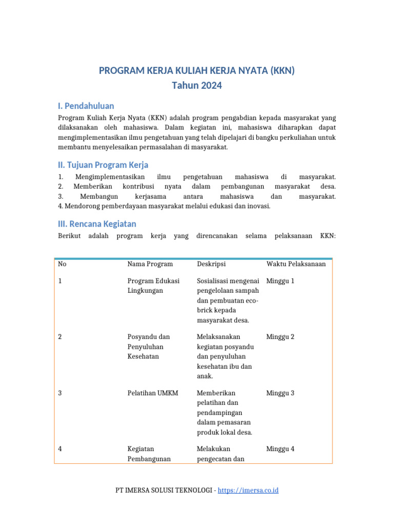Contoh Proker KKN | PDF