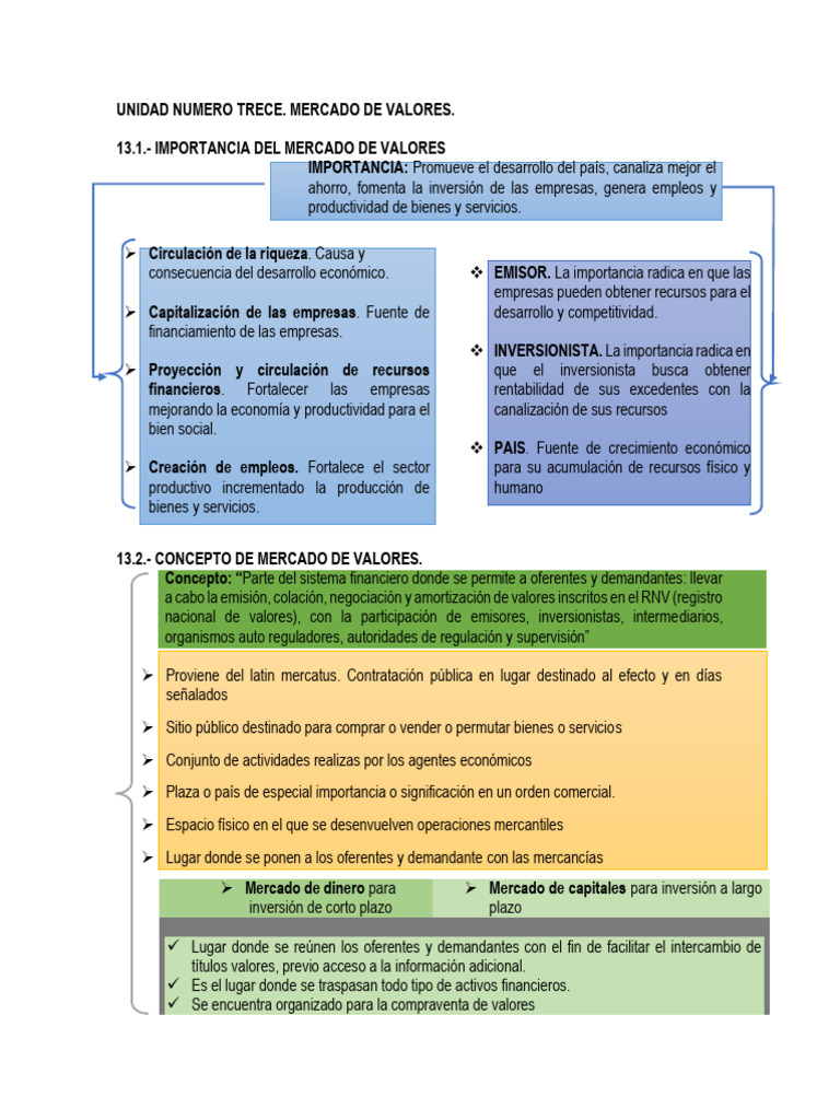 Importancia y Conceptos del Mercado de Valores | PDF | Bolsa de Valores ...