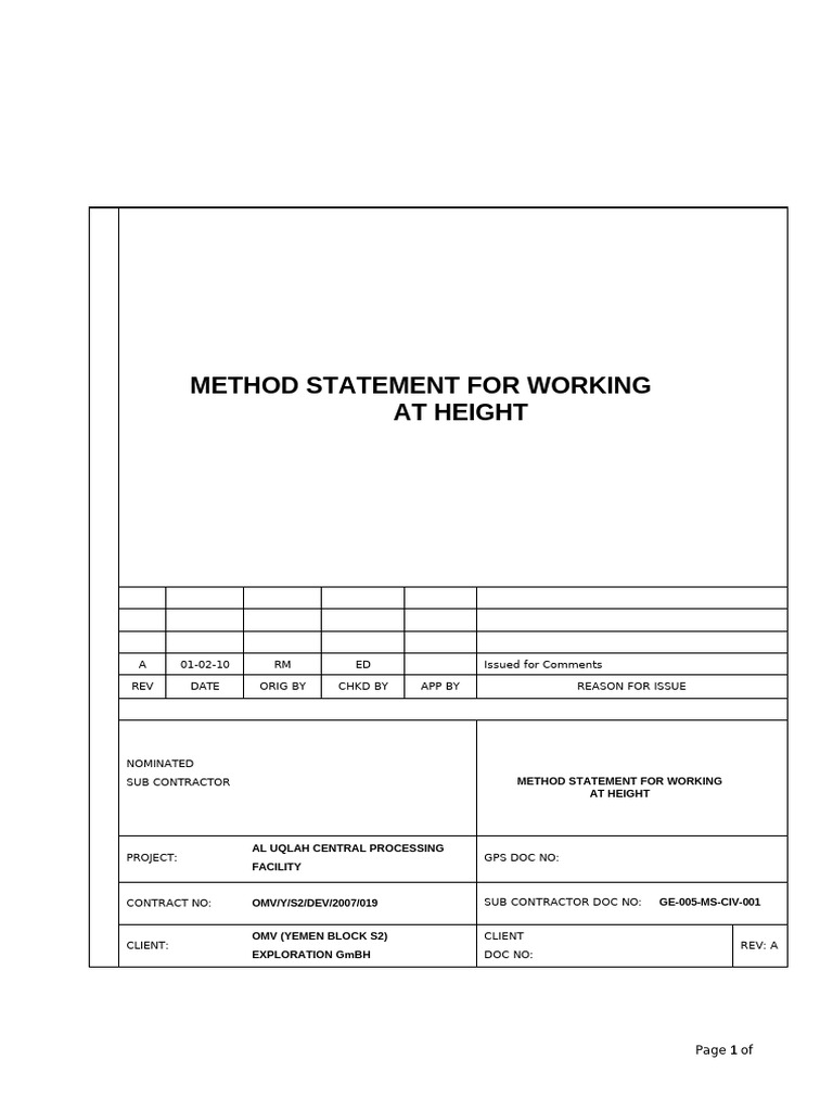 Working at Height Safety Procedures | PDF | Personal Protective ...