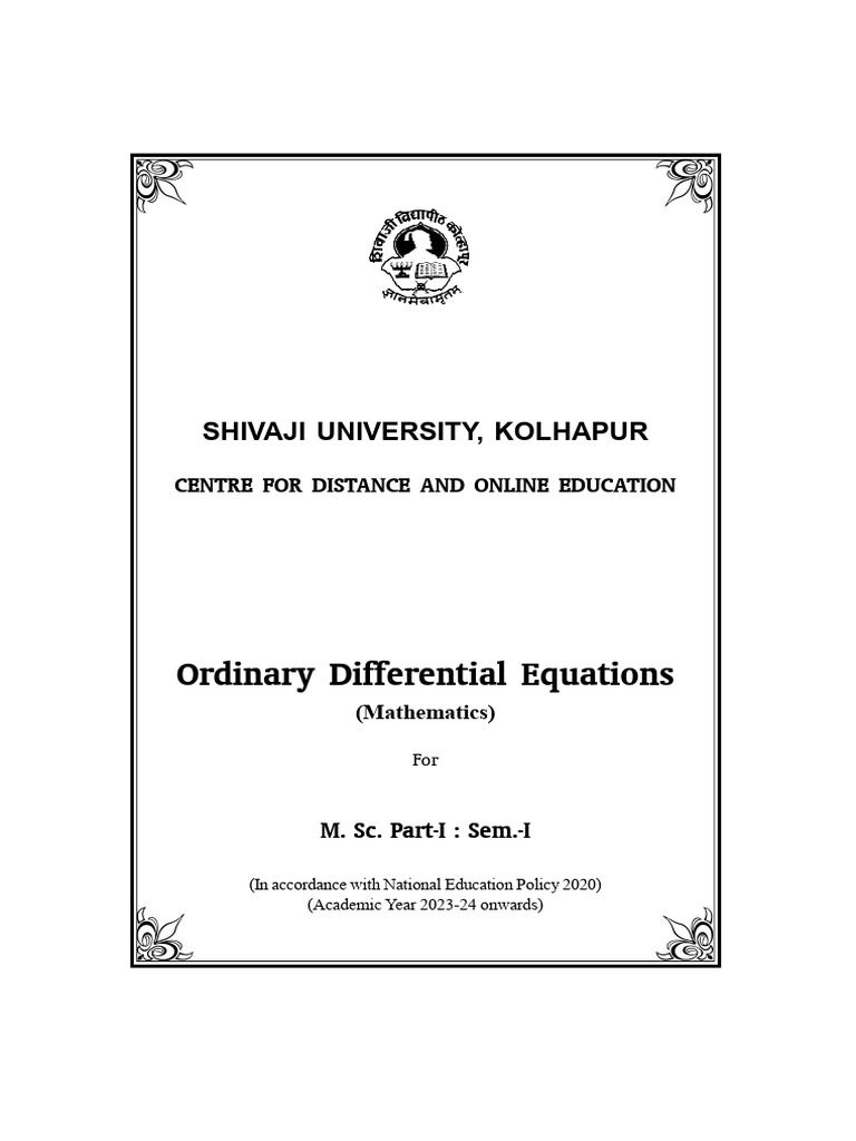 M sc i sem i ordinary diff equations all unit pdf equations