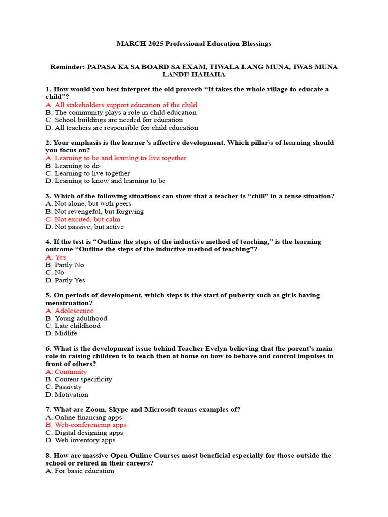 Professional Education Review 2025 | PDF | Educational Assessment ...