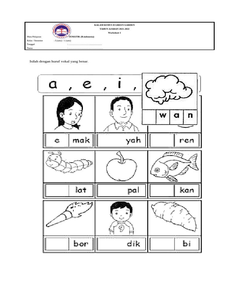 Worksheet Tematik Kelas 1 B. Indonesia | PDF