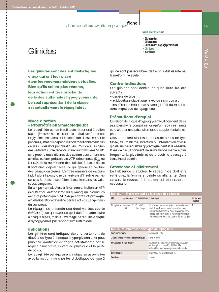 Glinides | PDF | Hypoglycémie | Insuline