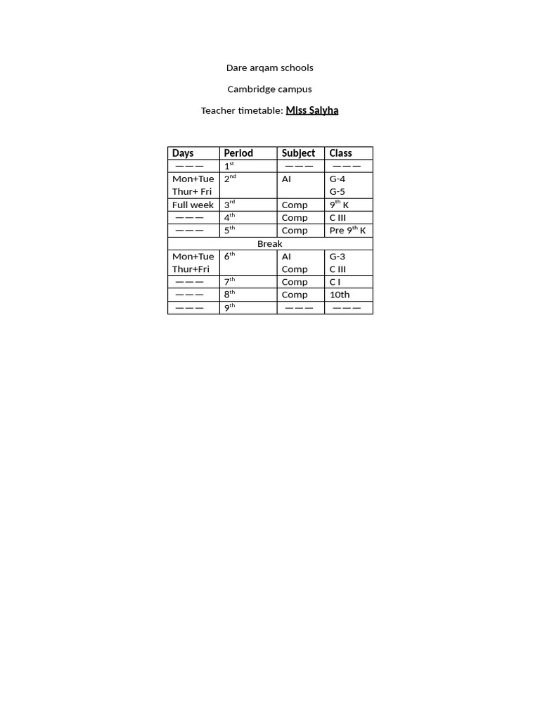 My timetable pdf