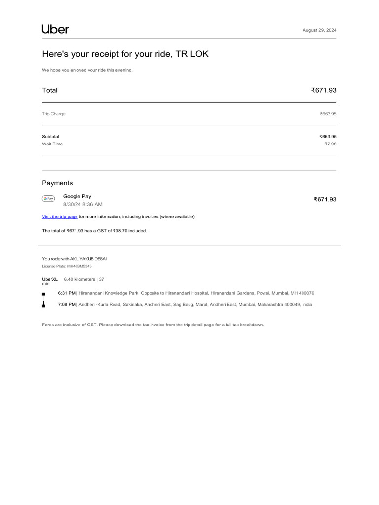 Ride receipt pdf
