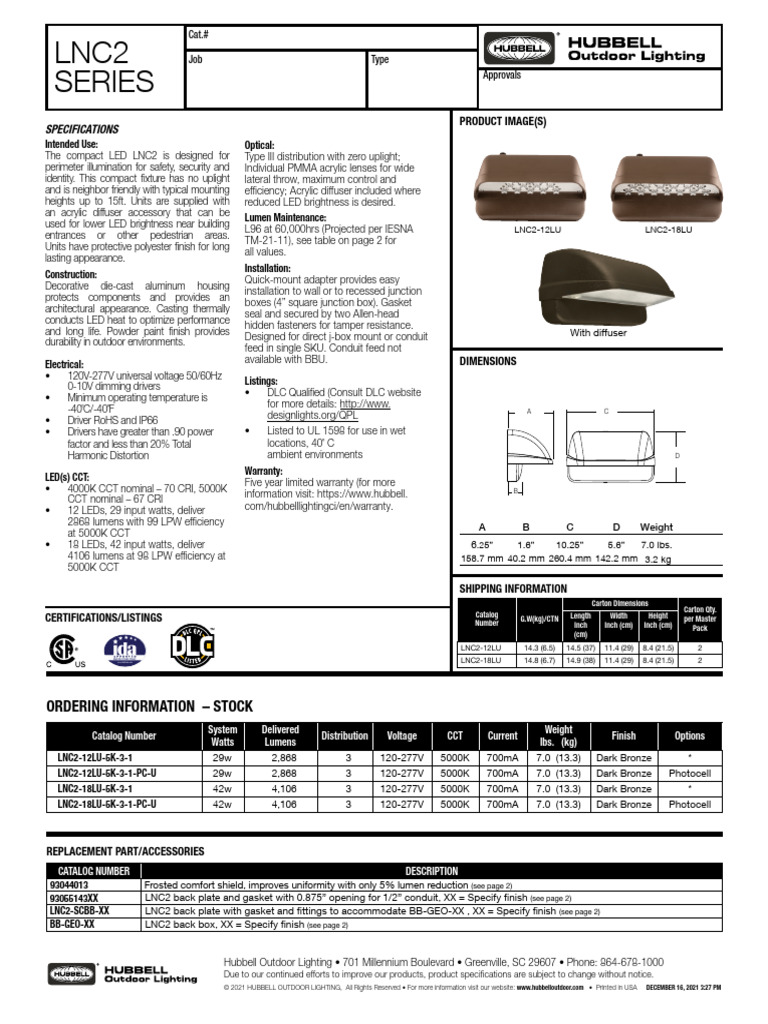 LNC2 Specification Sheet (Stock 12L and 18L) | PDF | Engineering ...