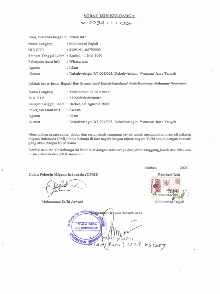 Surat Izin Keluarga | PDF