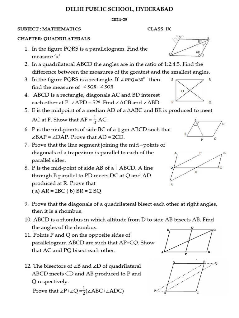 Class IX Quadrilaterals Worksheet | PDF
