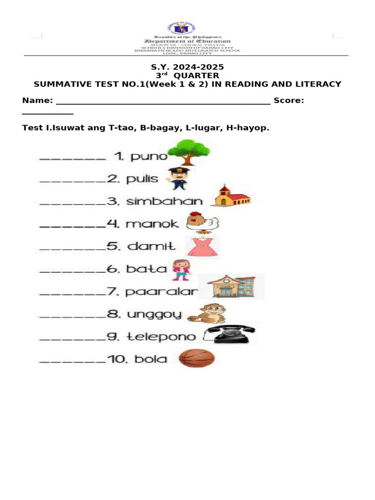 Q3 Summative Test 1 Reading and Literacy | PDF