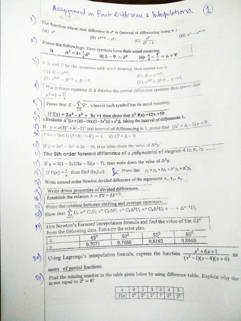 Assignment On Finite Diff & Interpolation | PDF