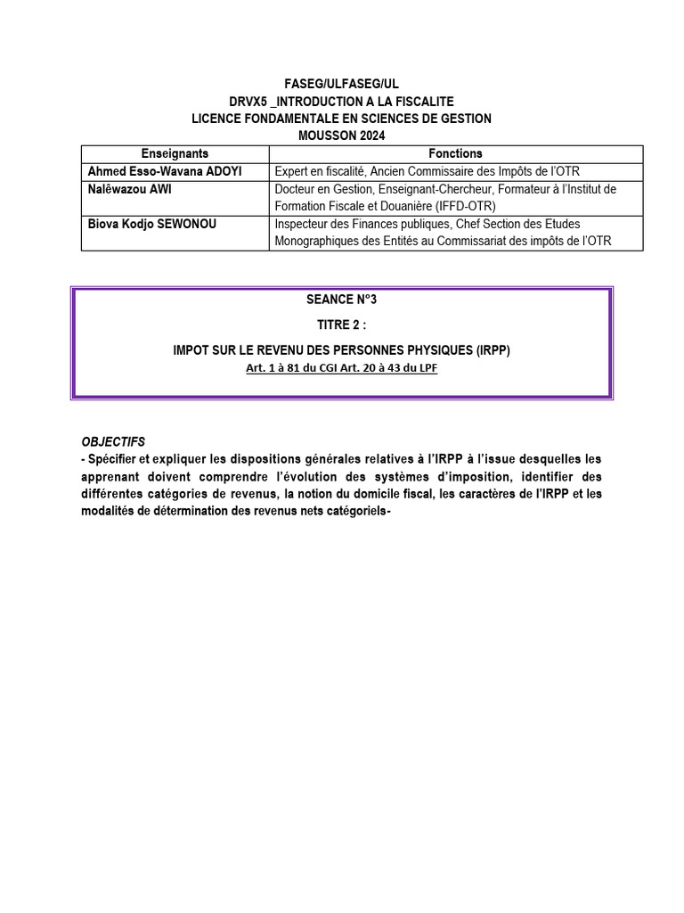 Barème IRPP Togo 2024 et Calculs | PDF | Impôt sur le revenu | Impôts