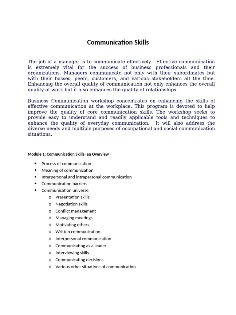 Effective Communication Skills Workshop | PDF | Communication ...