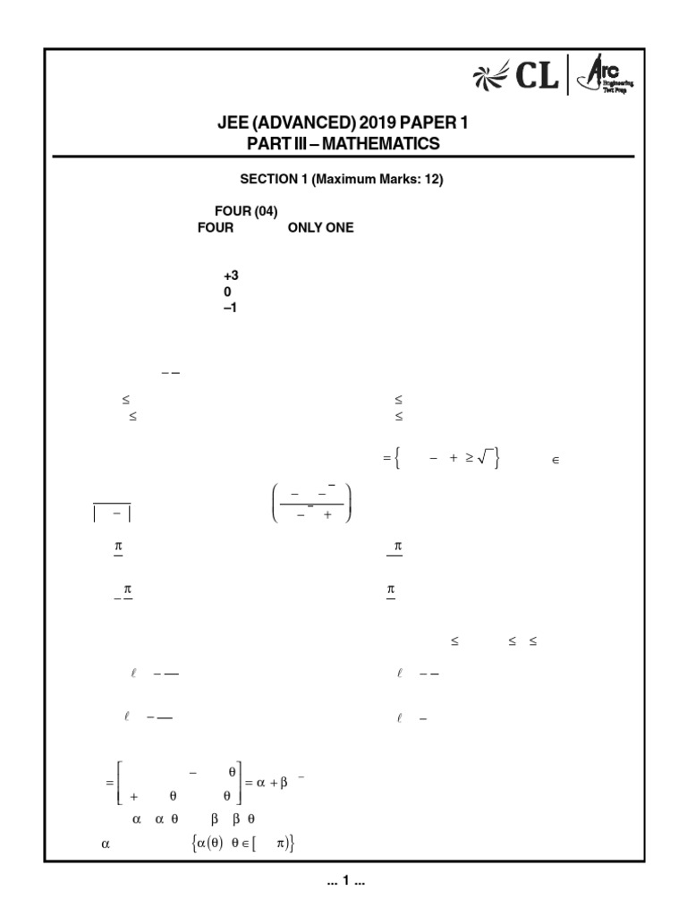 03 JEE Advanced Paper 1 (Math) 2019 Q | PDF | Mathematics