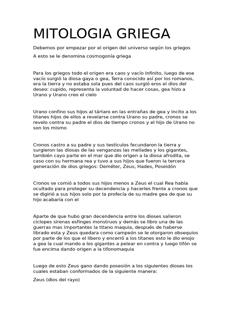 Cosmogonía y dioses de la mitología griega | PDF | Doce olímpicos ...