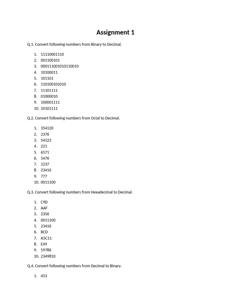 Assignment 1 - Number System (CO&A) | PDF | Computing | Theory Of ...