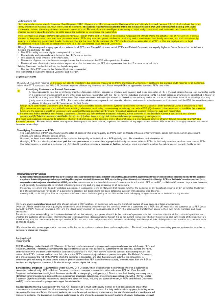 PEP Customer Due Diligence Guidelines | PDF | Due Diligence | Risk