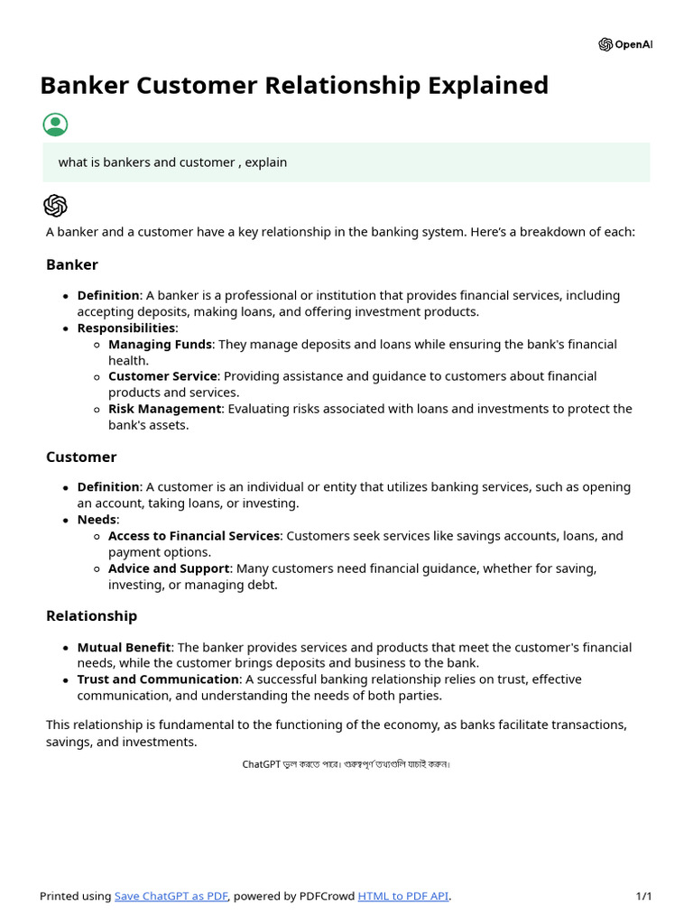 Banker Customer Relationship Explained | PDF