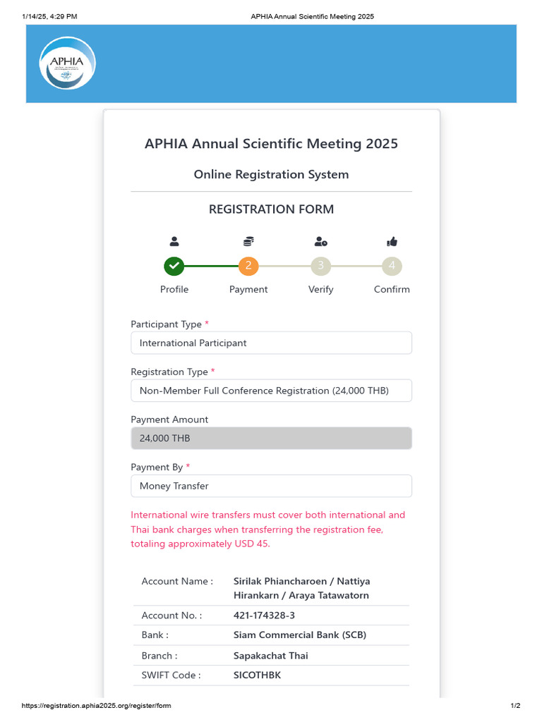 APHIA 2025 Registration Details | PDF | Wire Transfer | Money