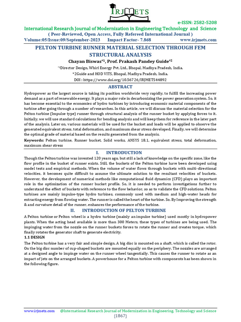 Pelton Turbine Runner Material Analysis | PDF | Strength Of Materials ...