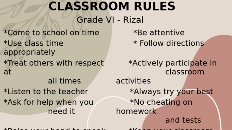 Classroom Rules-Gr-6-Rizal | PDF