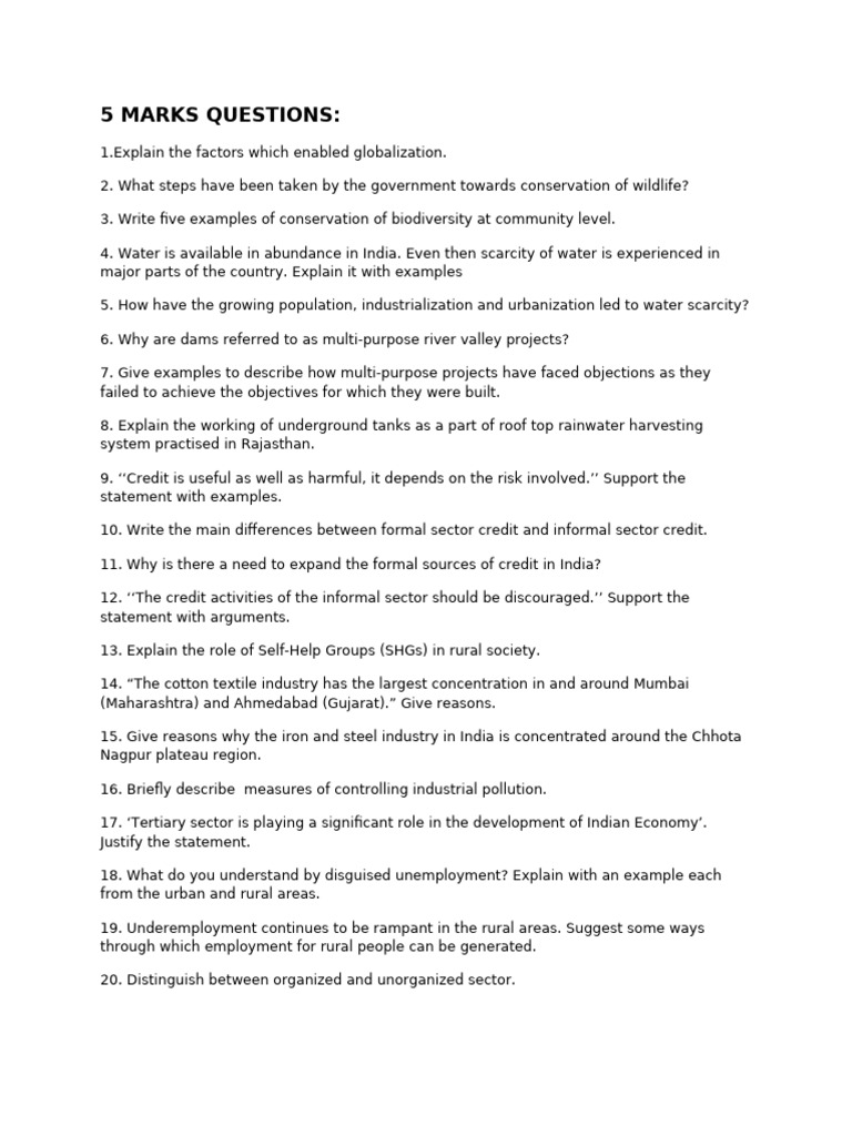 5 Marks Questions | PDF