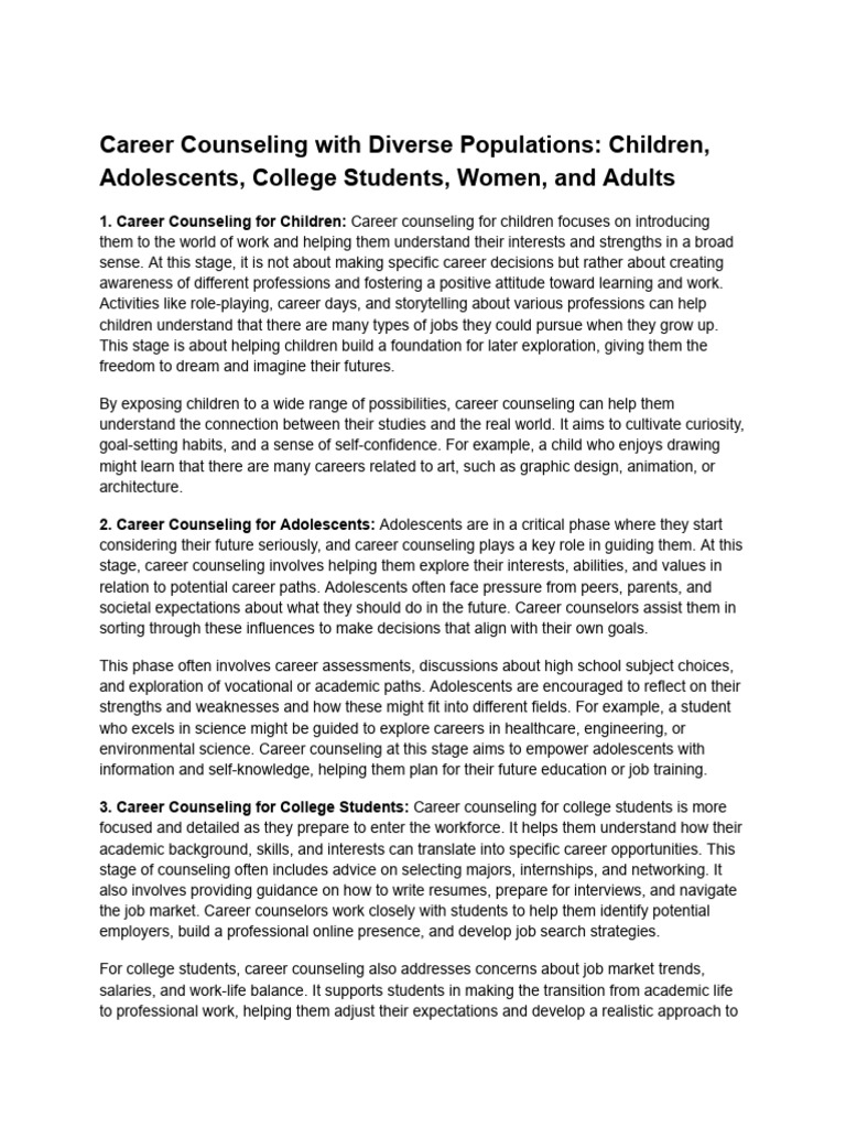 Career Counseling for Diverse Populations | PDF | Counseling Psychology ...