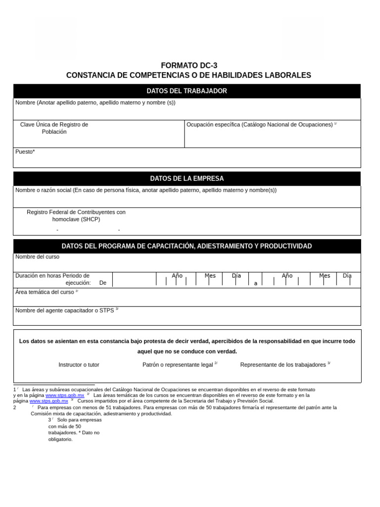 Formato DC-3: Constancia de Capacitación | PDF