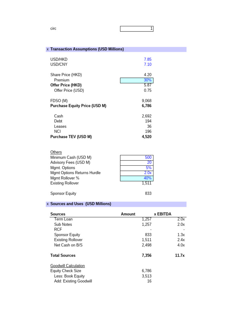 Feihe LBO Model | PDF | Equity (Finance) | Revenue