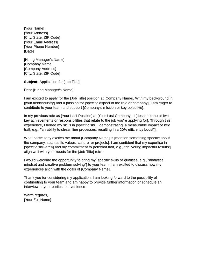 Template For Job Cover Letter | PDF