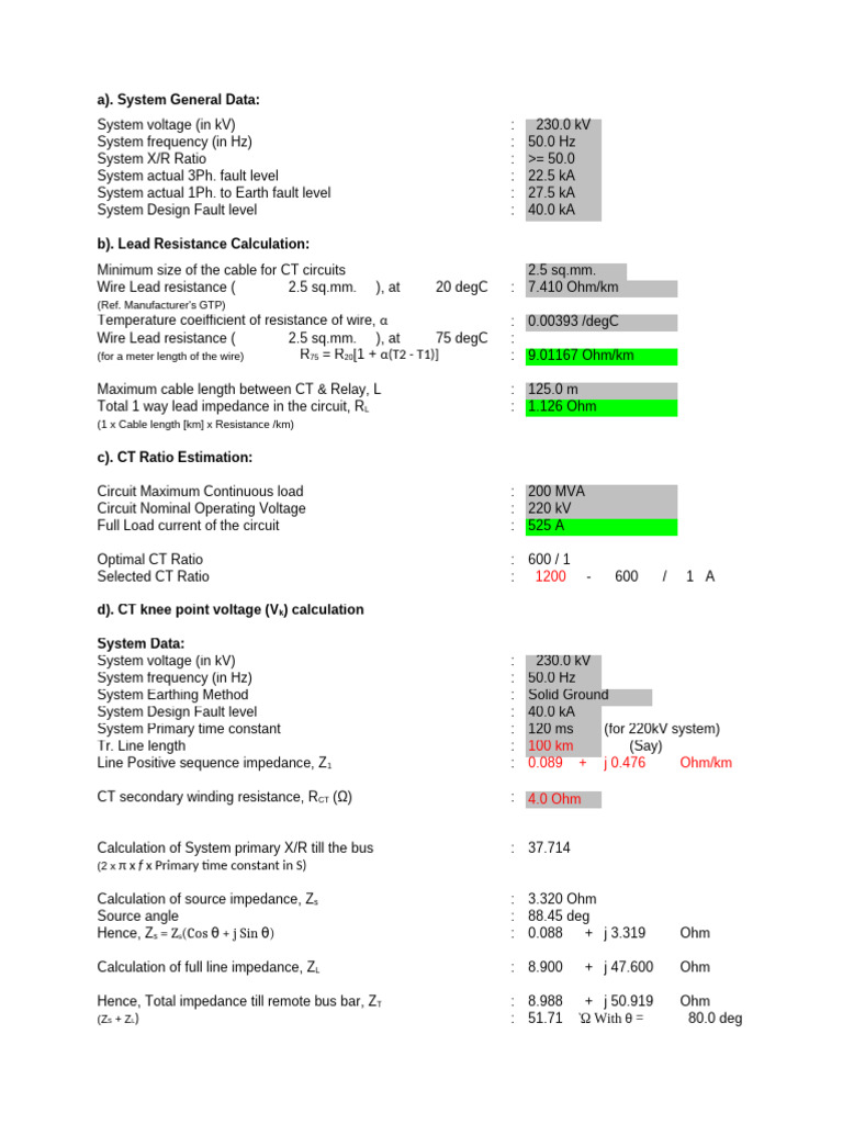 220kV CT Specifications and Calculations | PDF | Electrical Resistance ...