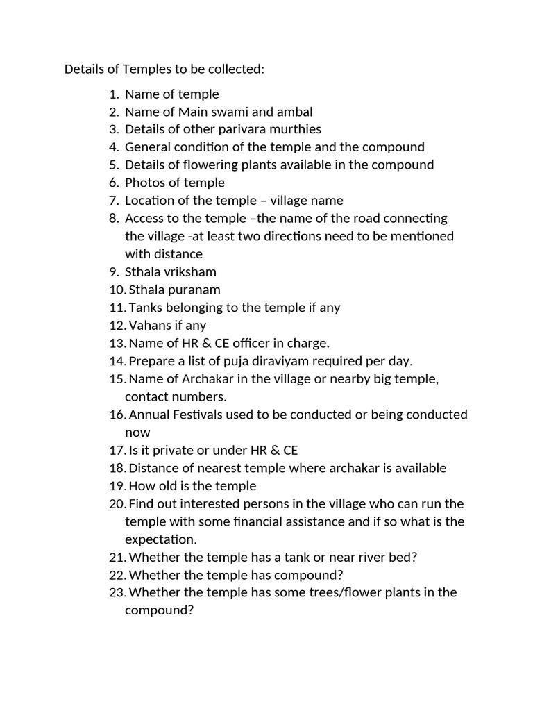 Details of Temples To Be Collected | PDF