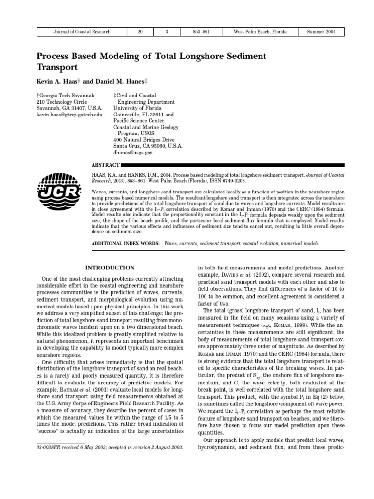 Process Based Modeling of Total Longshore Sediment Transport | PDF ...