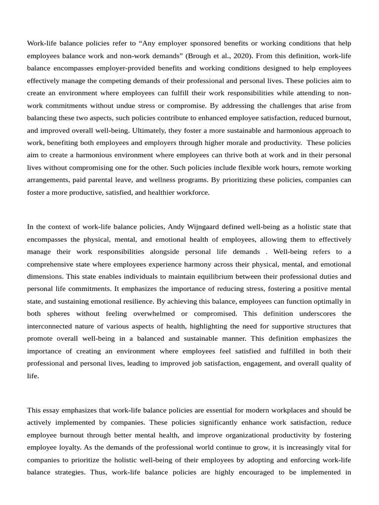 Work Life Balance Policies: Key To Better Well-Being | PDF | Employment ...