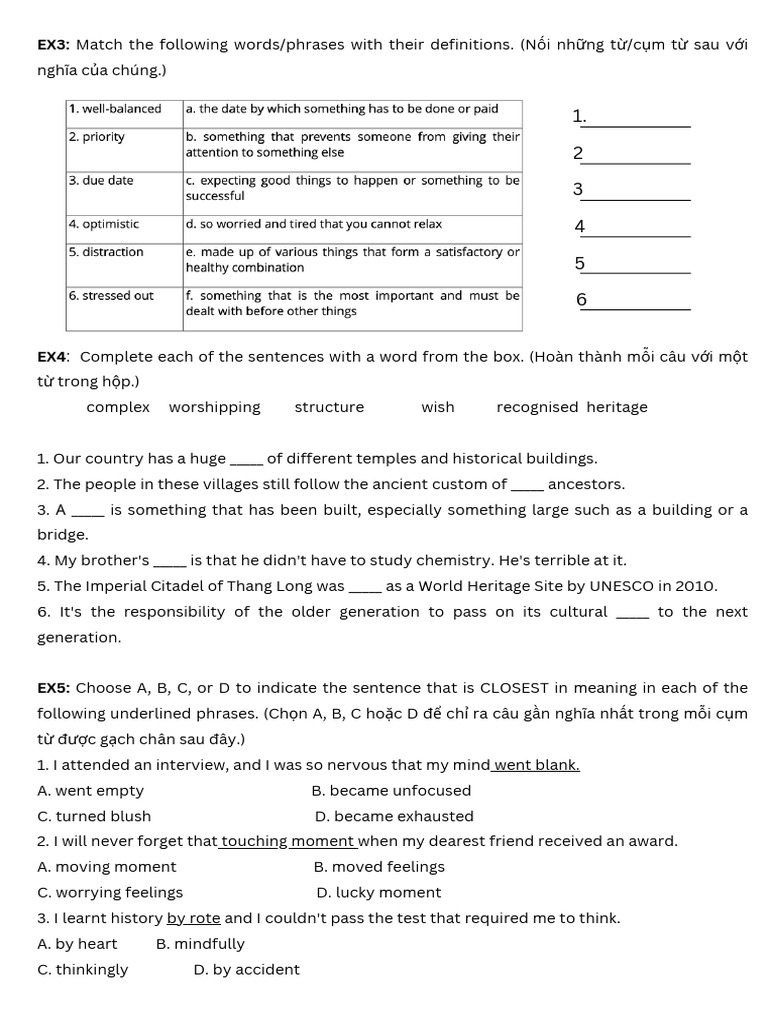Vocabulary and Sentence Completion Exercises | PDF