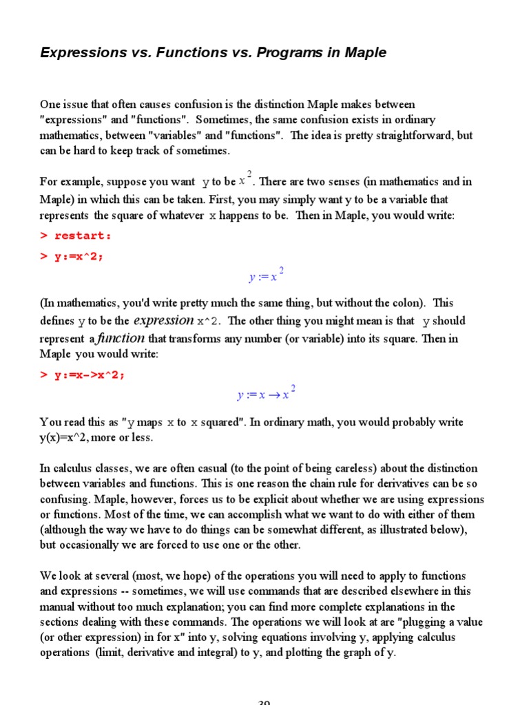 Expressions vs. Functions vs. Programs in Maple: Expression Function | PDF