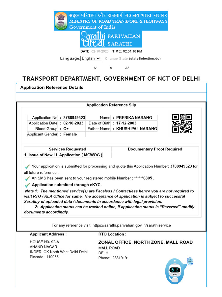 Application Reference Slip for LL | PDF
