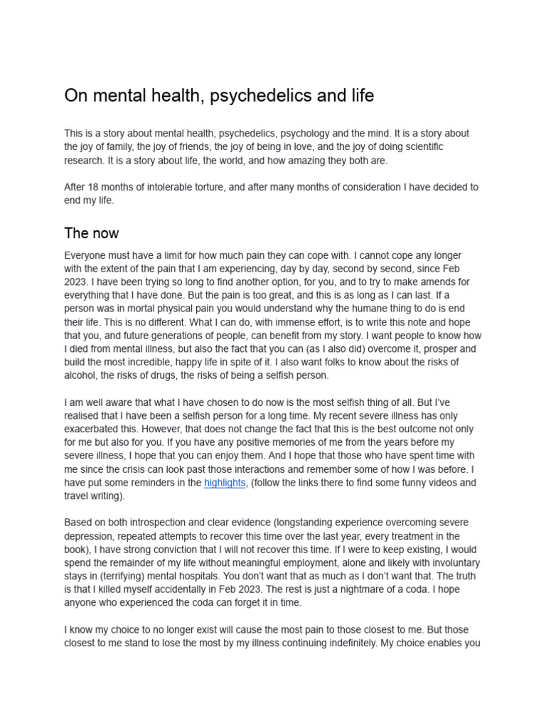 Psychedelics and Mental Health Insights | PDF | Psychosis | Major ...